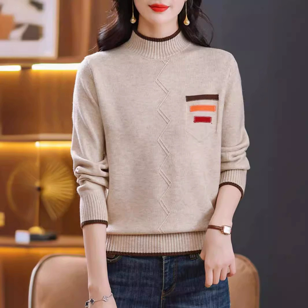 2024 осенний свитер пуловер нижний свитер с полувысоким воротником осенний и зимний костюм толстый, вязаный свитер модный свободный топ
