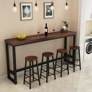 Iron Pure Solid Wood Household Bar Counter Wall Long Table High-legged Table and Chair Milk Tea Shop Dining Table Balcony Narrow Table Jie Qi