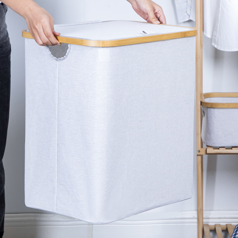 Fábrica de Venta caliente transfronteriza luz canasta de lavandería de lujo canasta de lavandería doméstica canasta de almacenamiento de clasificación de separación de lavandería de alta gama con tapa