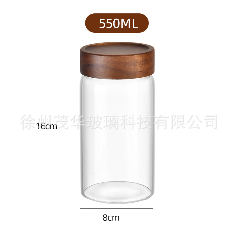 botella de embalaje de cáscara de naranja de gran capacidad alta borosilicato tanque de almacenamiento de vidrio sellado granos gruesos frutas secas jarro de té tapa de madera acacia