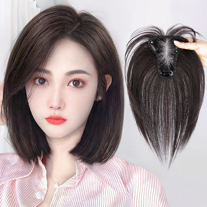 Swiss net wig piece women's head replacement hair volume summer lightweight breathable hand-woven real hair bangs wig piece Swiss net wig piece women's head replacement hair volume summer lightweight breathable hand-woven real hair bangs wig piece