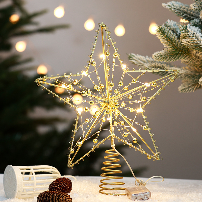 Árbol de Navidad Estrella Estrella de árbol Estrella de árbol Estrella de cinco puntas Navidad Estrella de hierro forjado Decoración de árbol de Navidad Fuente Suministro directo de fábrica