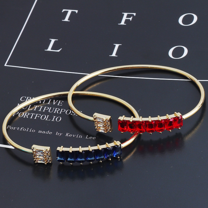 Luxurious Geometric Copper Bangle Inlay Zircon Copper Bracelets