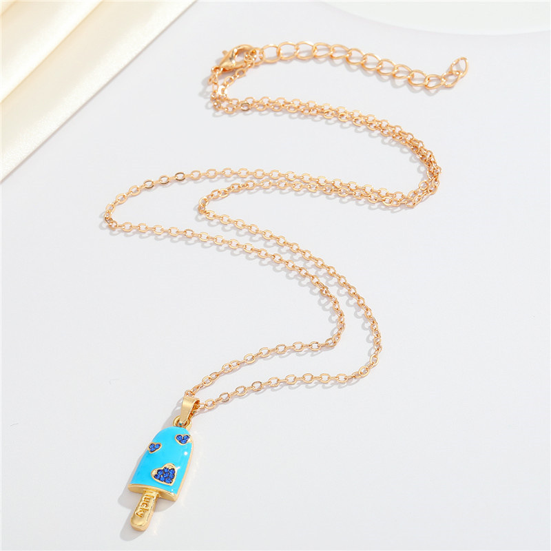 Korean Rhinestone Heart Ice Cream Necklace Cute Dripping Oil Pendant Necklace display picture 3