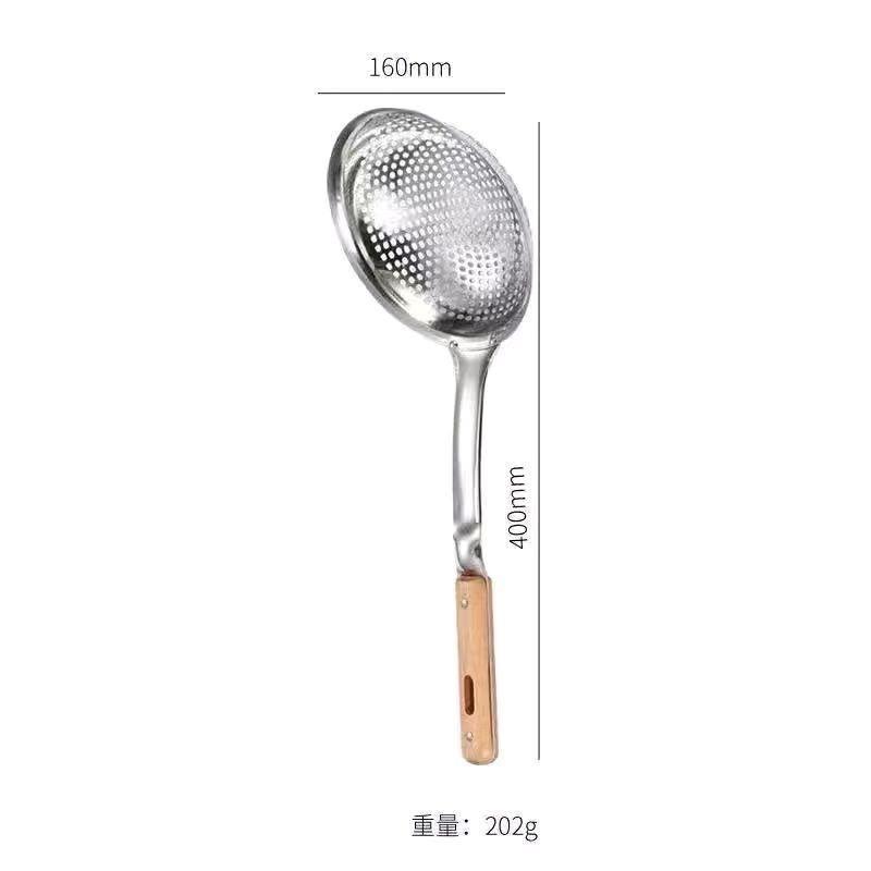 304厚いステンレス製の生け垣の家庭用すくい面餃子のスプーンの濾過網の大きいサイズの台所の揚げ物の網のふるい|undefined
