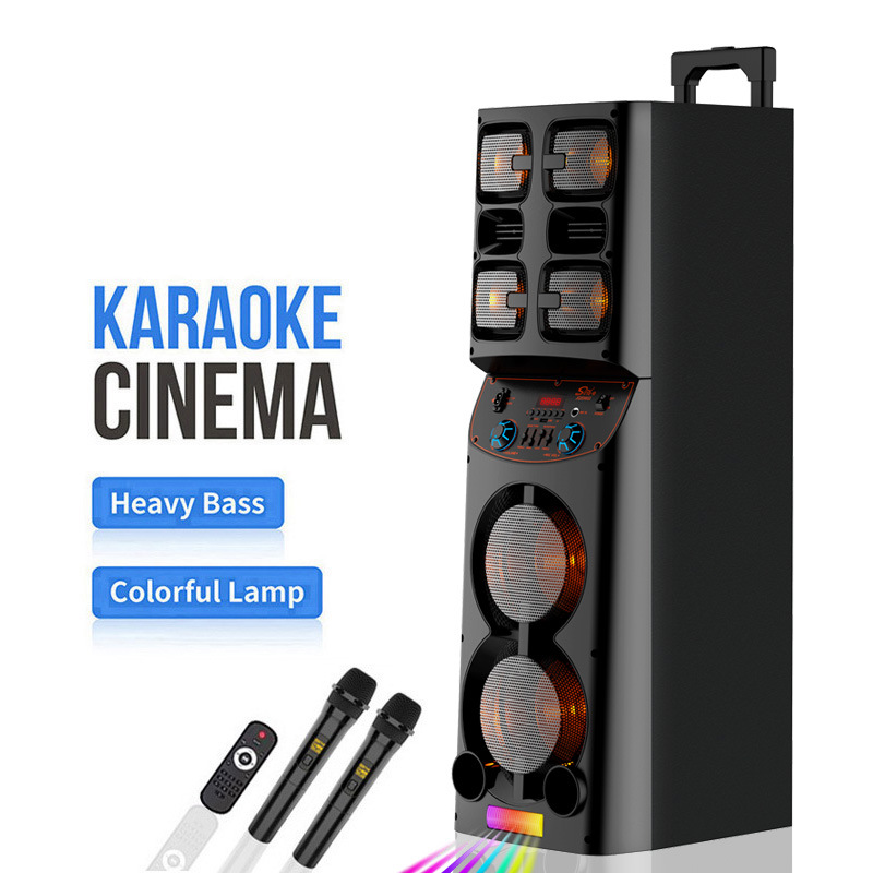 Jqs9602 New Square Dance Audio Outdoor Heavy Bass Bluetooth Song Super Large Wooden Pull Rod Singing Performance Speaker