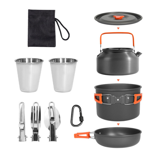 Foreign trade hot-selling outdoor pot set for 2-3 people alumina camping non-stick pot portable cookware combination cross-border wholesale