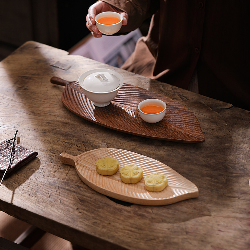 Walnut Leaf Fruit Plate, Solid Wood Tea Tray, Household Tea Cup Tray, Irregular Snack Tray, Modern and Simple