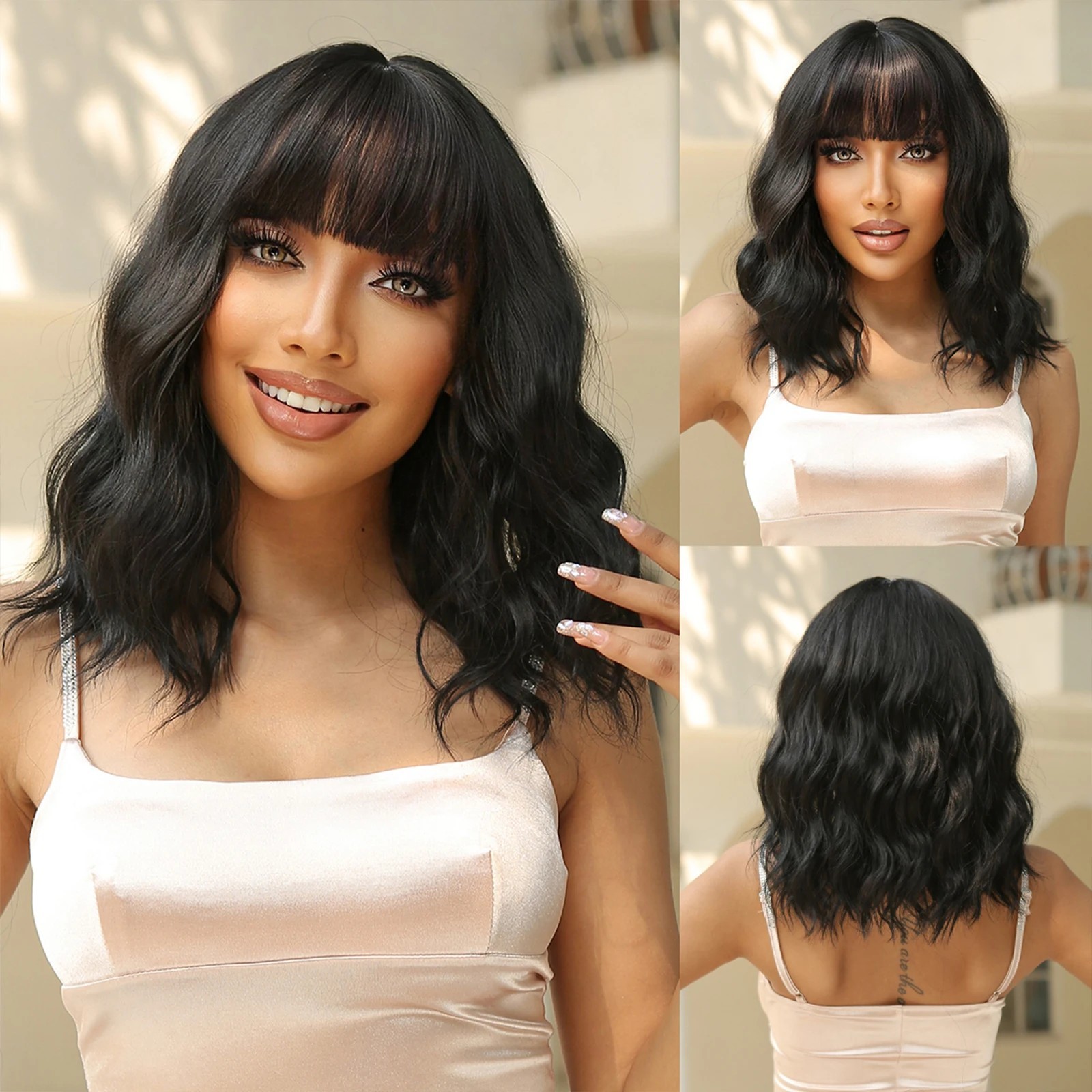 Unisex gradient short curly hair bangs wig headpiece Short Wig chemical fiber mechanism headpiece_voghion.com