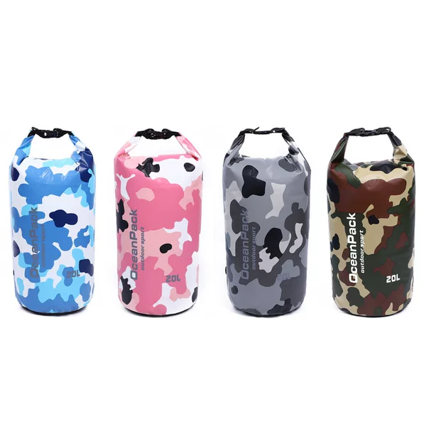 Amazon Cross-border Hot Selling 20L Waterproof Bag Suitable for Beach Swimming Camouflage PVC Clip Mesh Drifting Waterproof Bag