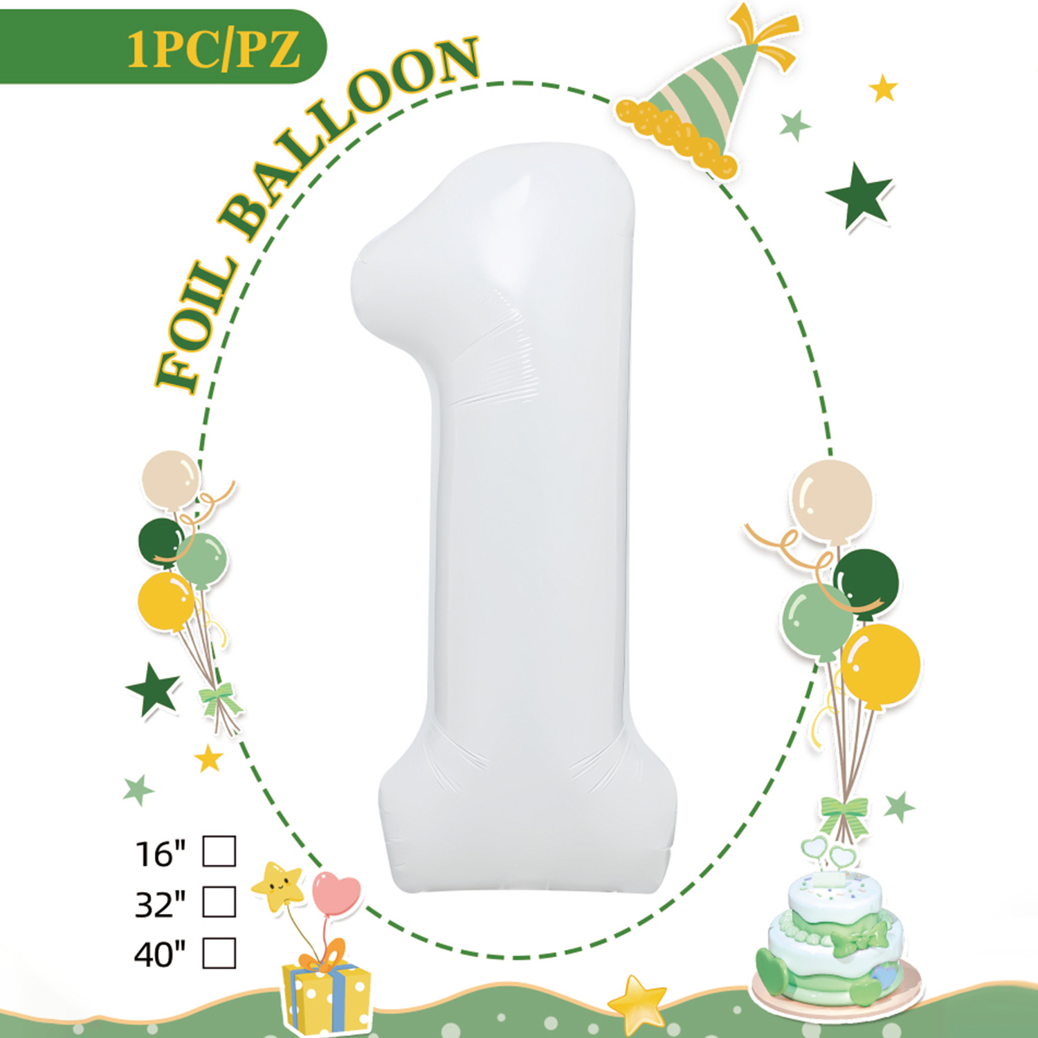 Embalaje de tarjeta de papel independiente digital de cumpleaños impreso en blanco de 32 pulgadas, decoración de fiesta de la versión estadounidense, película de aluminio, decoración de globos de papel de aluminio