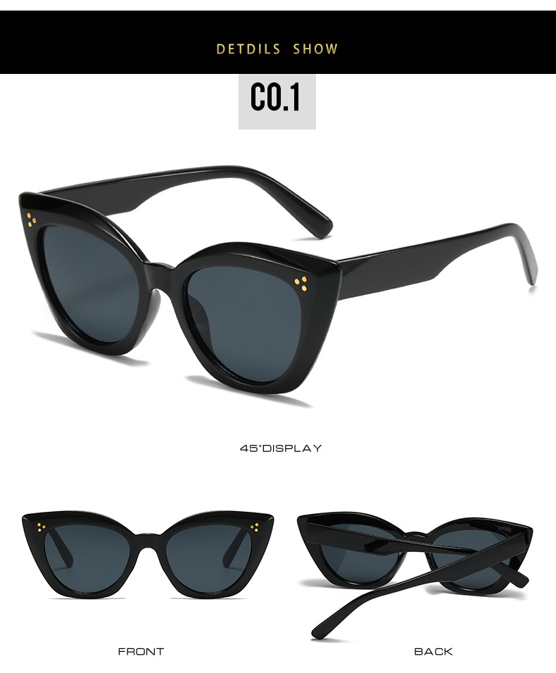 Retro cat-eye solglasögon för damer med nitar avant-garde_voghion.com