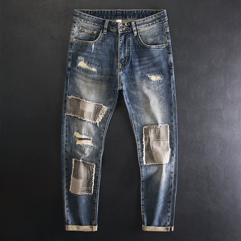 Elite retro elastic trend jeans with patches