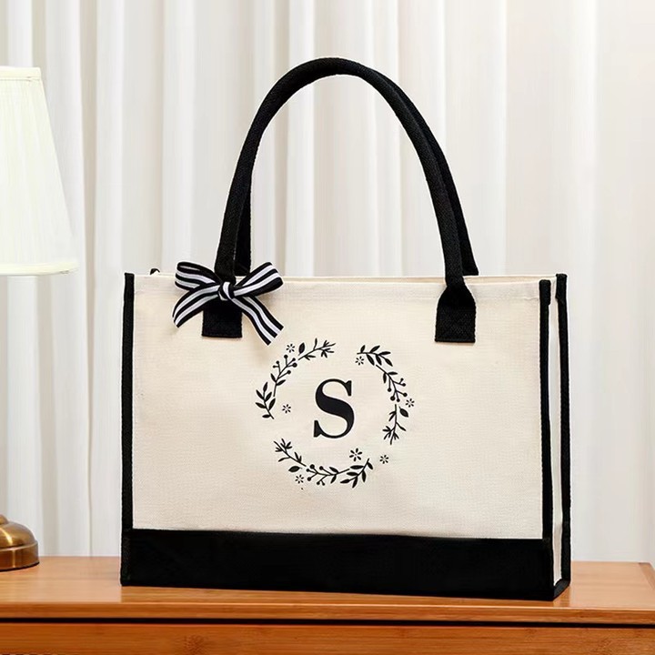 Nouveau sac fourre-tout en toile à initiales en dentelle, design personnalisé, disponible en stock, impression de logo personnalisée_voghion.com