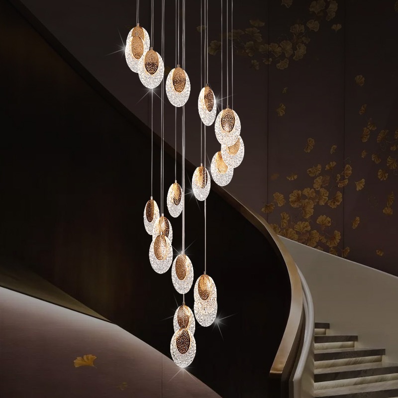 Moderno lujoso nórdico edificio dúplex villa salto loft candelabro lámpara dúplex escalera larga comedor simple