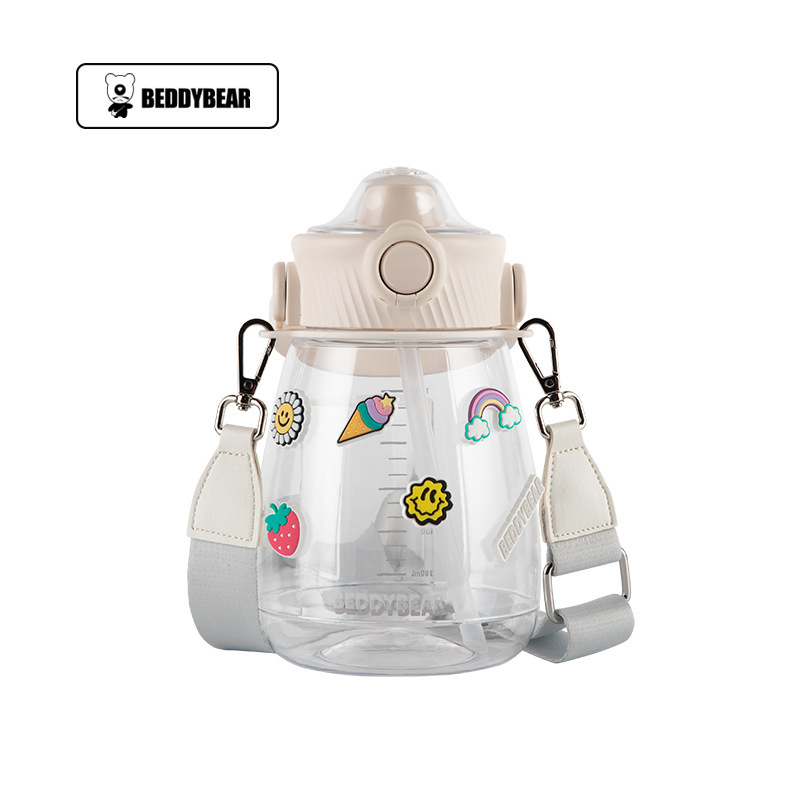 Bear toot big belly Cup summer drop-resistant tritan plastic kettle children's outdoor large capacity straw water Cup