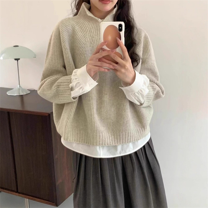 欧美跨境亚马逊独立站圆领插肩袖毛衣女装秋冬保暖百搭套头针织衫|undefined