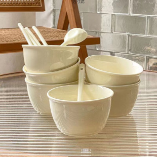 Ceramic Cream Color 4.8 Inch Home Thickened Underglaze Color Rice Bowl Tableware High Color Value One Piece Wholesale Factory