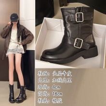 牛皮马丁靴女款加棉冬季2025新款英伦风真皮机车靴加绒靴子中筒靴