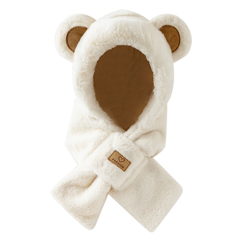Dibujos animados lindo oso sombrero bufanda una mujer invierno frío máscara cálida babero montar felpa traje de tres piezas image 1