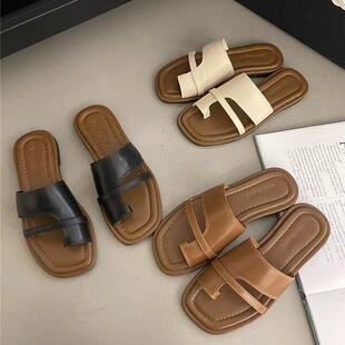 Casual Style Slip-On Slippers for Women 2025 Hot Summer Korean Style Retro Vacation Slip-On Roman Sandals