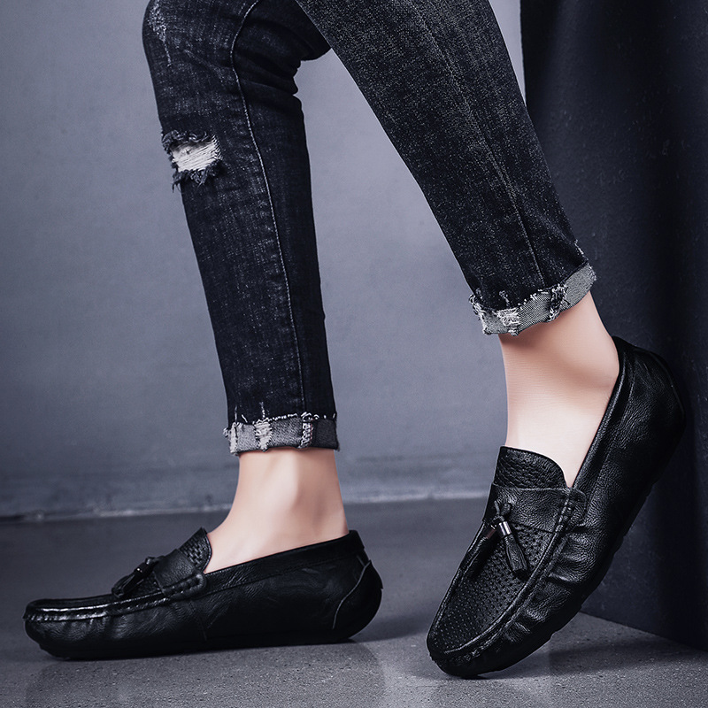 2023 Frühjahr Herren atmungsaktives Leder mit einem Schritt, Lazy Bean-Schuhe, Business- und Freizeit-Hohl-Lefu-Schuhe_voghion.com