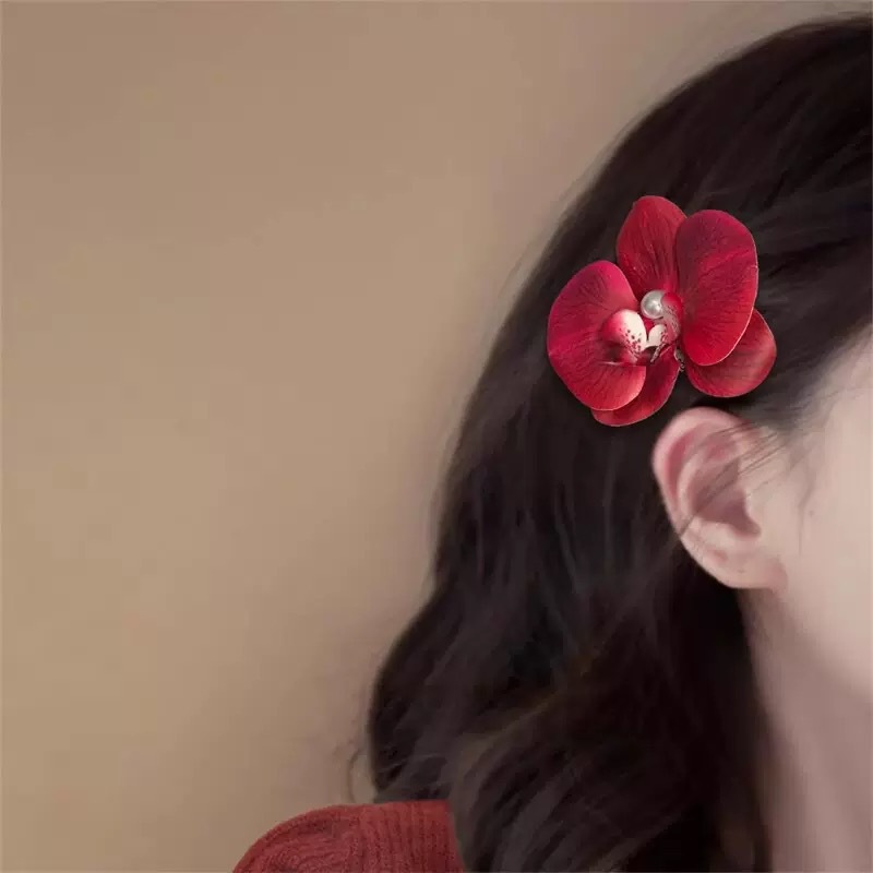 Orquídea de mariposa flores de perlas clip de pelo de vacaciones mar de viento lateral clip de boca de pato super inmortal flores simuladas adornamientos de pelo al por mayor image 13