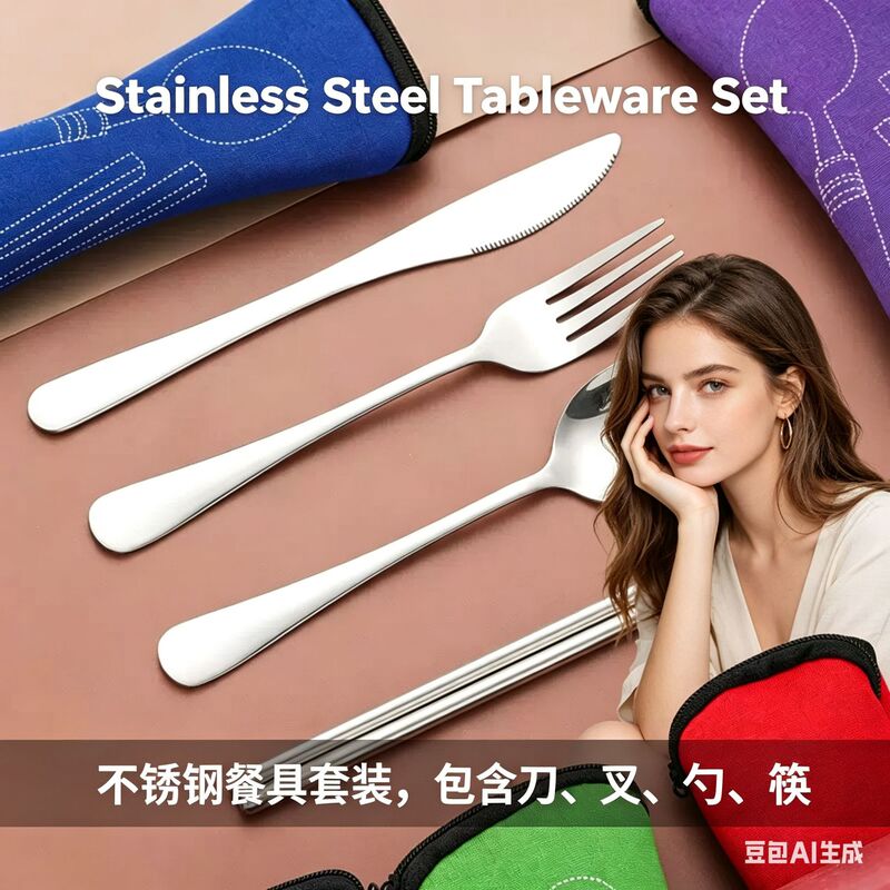 Cross-Border Export Stainless Steel Knife, Fork, Spoon, Chopsticks and Tableware Set Outdoor Camping Cloth Bag Portable Tableware Set Logo Cross-Border Export Stainless Steel Knife, Fork, Spoon, Chopsticks and Tableware Set Outdoor Camping Cloth Bag Portable Tableware Set Logo
