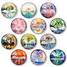 40mm圆形玻璃冰箱磁铁批发定 制手绘插画文创天鹅冰箱贴跨境批发