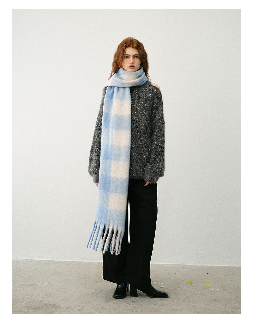 Classic cotton candy rainbow check cashmere scarf Women's Winter soft extended patchwork check bib shawl_voghion.com