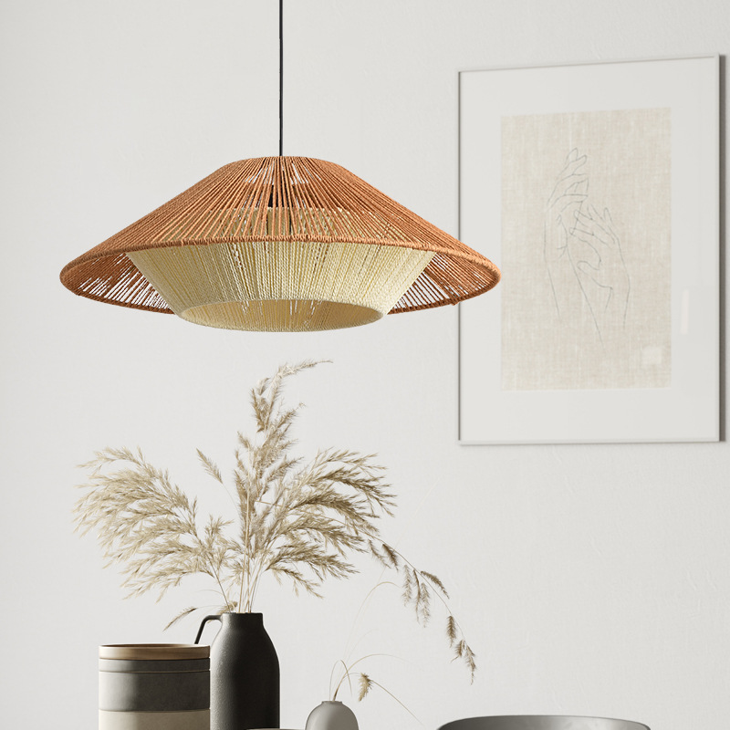 Estilo japonés estilo silencioso lámpara tejida cáñamo cuerda creativa pantalla comedor sala de estar B & B Inn té Sala simple ratán lámpara