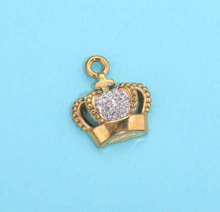 Colgante de corona de circón con microincrustaciones de acero inoxidable, collar de pulsera de bricolaje, accesorios de colgante con cuentas, colgante de revestimiento al vacío