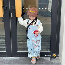童装儿童卡通背带裤2025春季男女童时髦洋气涂鸦设计牛仔连体裤潮
