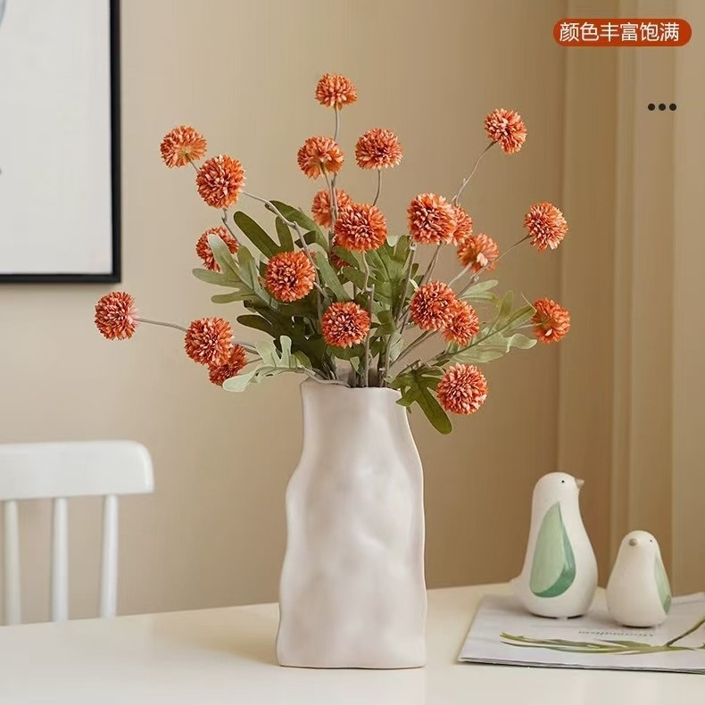 Single Branch with 5 Heads of Autumn-Colored Dandelion Balls, Chrysanthemum, and Artificial Flowers for Home and Wedding Decoration, High-End Artificial Flowers