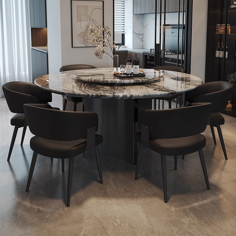 Mesa de Comedor Redonda de Mármol y Acero Inoxidable con Almacenamiento para Restaurante