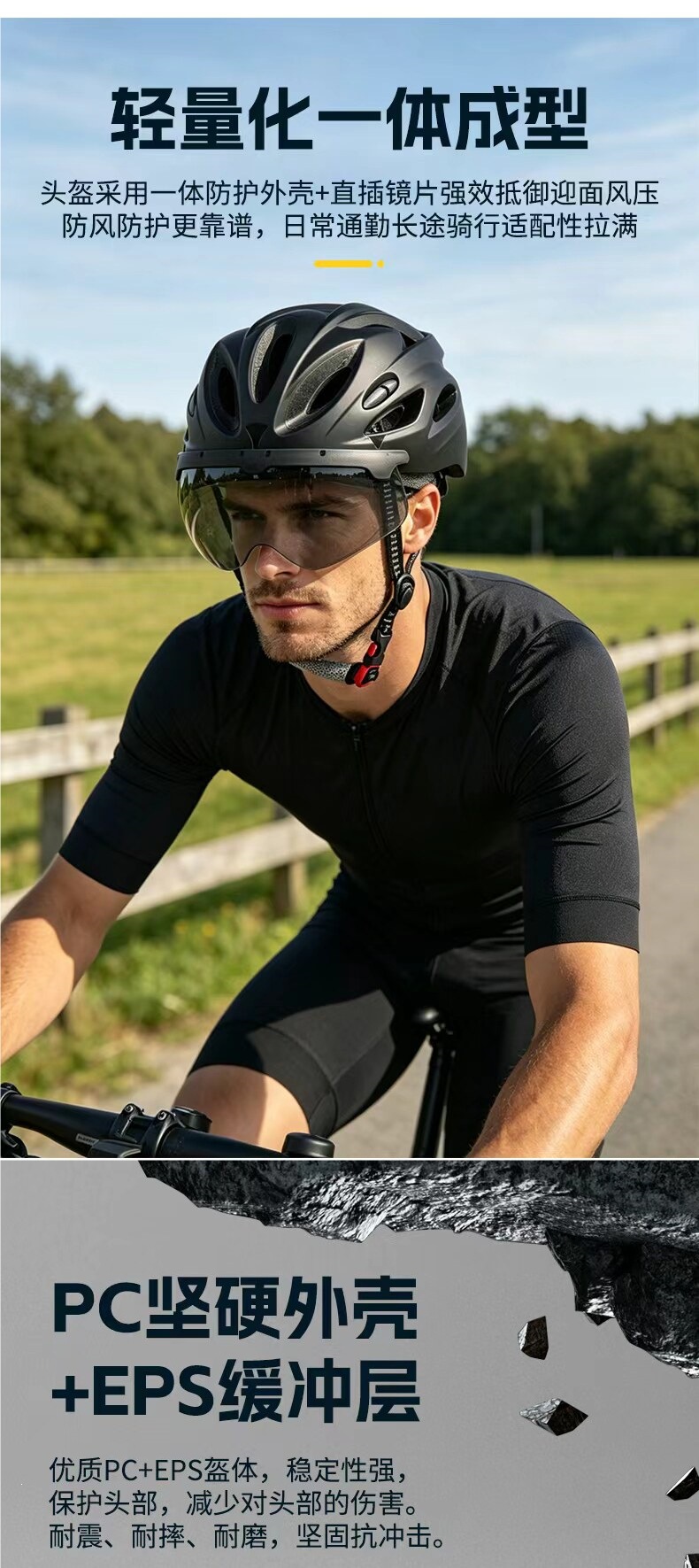 Summer ultra-light delivery rider helmet, one-piece snap-on helmet with high-definition goggles, other