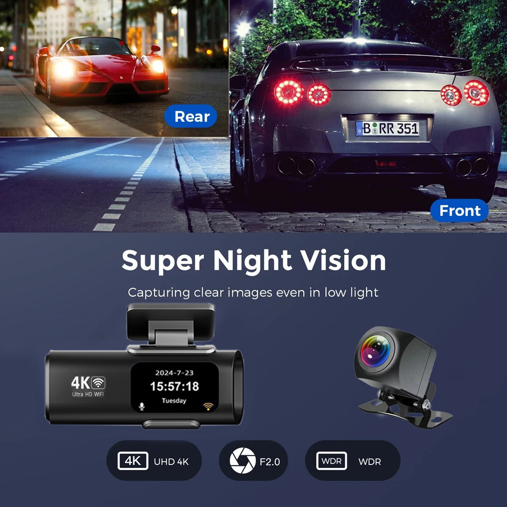 クロスボーダー 4K 携帯電話伝送 HD ナイトビジョン 1.47 前後デュアル録画駐車監視車両 HD ドライブレコーダー