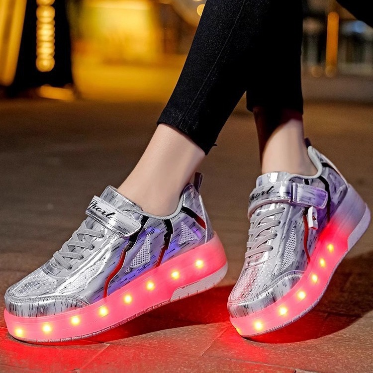 Chaussures de marche invisibles à roulettes pour garçons et filles, patins à roulettes doubles à une roue, chaussures de déformation à quatre roues, contraction automatique des boutons_voghion.com