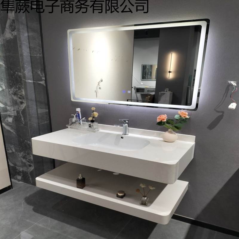 Pearl White All-Over Slate Rounded Corners Seamless Integrated Basin Arc Wash Basin Hotel B&B Apartment Engineering Bathroom