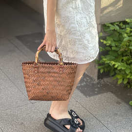 简约复古粽子包伴手礼包袋草编包纯手工编织菜篮子购物篮2024新品