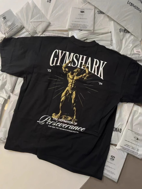2025クロスボーダー漫画トレンドホットスタイルハンサムGYMSHAPKプリント半袖Tシャツ夏のトレンドブランドラウンドネックトップ|undefined
