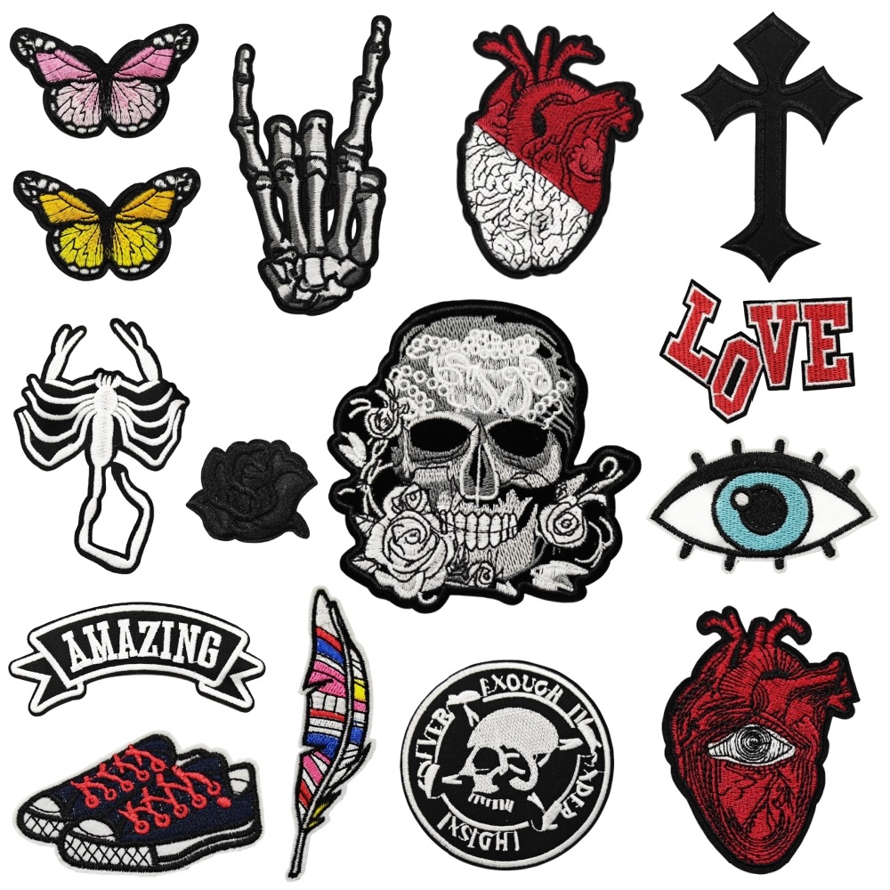 Ready Stock Wholesale Punk Style Skull Cloth Patch Manufacturer Ready-Made Patch Patch Cross-Border Special Power Supply Embroidery Logo Embroidery