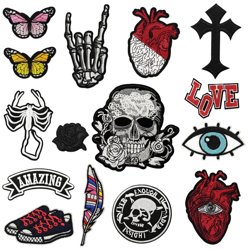Ready Stock Wholesale Punk Style Skull Cloth Patch Manufacturer Ready-Made Patch Patch Cross-Border Special Power Supply Embroidery Logo Embroidery