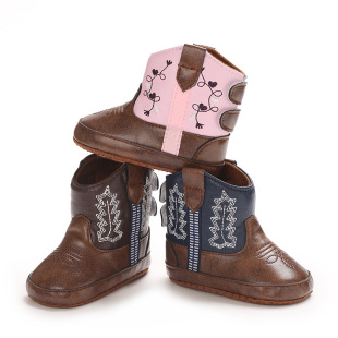 Autumn 0-1 year old baby boots fashion PU printed soft bottom baby boots