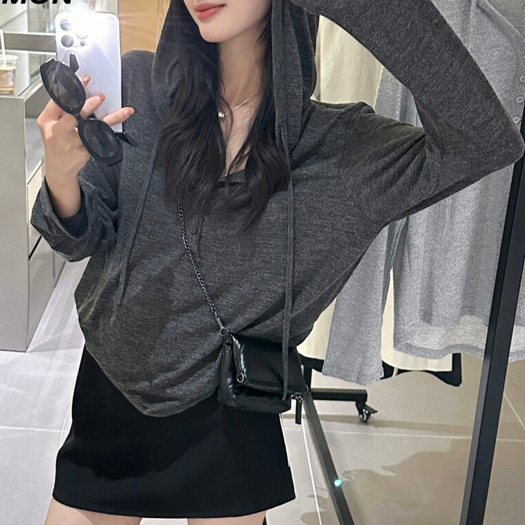 / 秋韩系彩棉连帽女休闲针织半开襟长袖罩衫|undefined