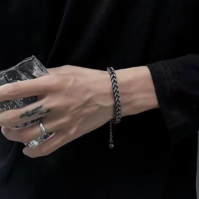 Simple All-match Hong Kong-style Titanium Steel Men's Bracelet Men's Trendy Personalized High-grade Stainless Steel Retro Bracelet Niche Design