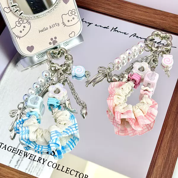 Ballet-style patterned snake bone chain phone strap, handmade beaded bow, sweet girl bag pendant, keychain