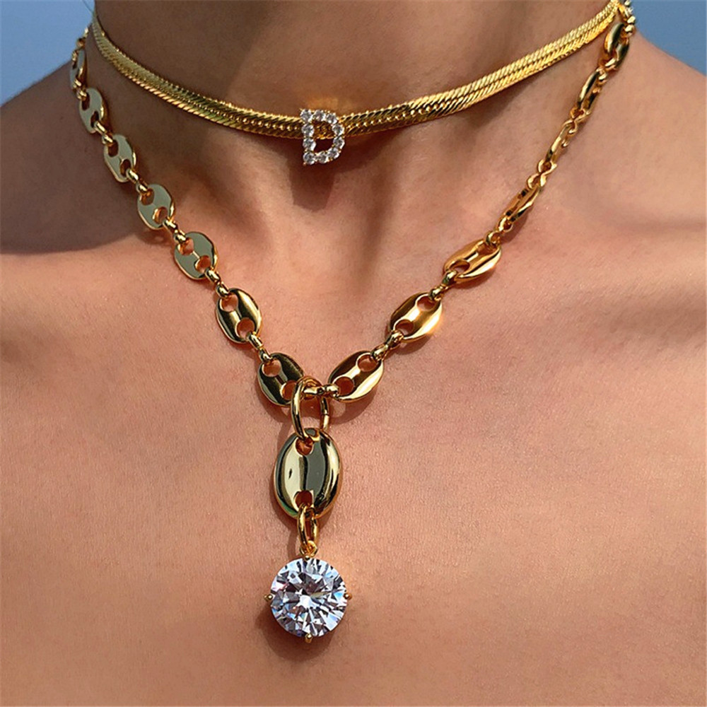 10g Weight 0.03µm Gold Plating Thickness PVD Coated Gold Plating Process Elegant Oval Stainless Steel Inlay Zircon Earrings Necklace