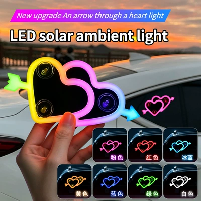 Car Heart-Shaped Light, Solar Decorative Light, Led Warning Light, Triangular Window Rear Window Car-Mounted Fun and Cute Atmosphere Light (Other lights) - one-arrow-pierces-the-heart-colorful-multi-mode