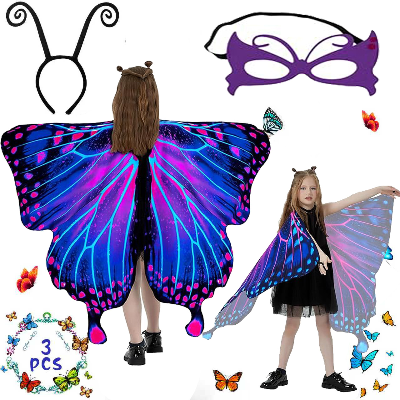 Halloween Cosplay Dress Butterfly Cloak Halloween Kidsren's Digital Printed Butterfly Wings Shawl